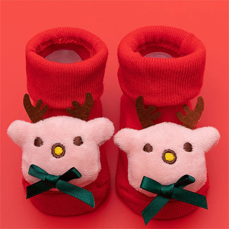 Winter Thick Infant Socks for Girls Boys Kids Christmas New Year's Socks Anti Slip Cotton Short Socks for Newborns