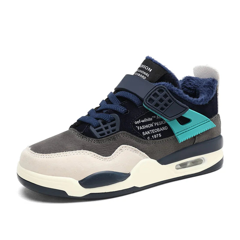 Winter Sports Skateboarding Shoes Boy Keep Warm Fur Anti-Skid Trekking Kids Footwear 7-12 Years Old Children Autumn Sneakers