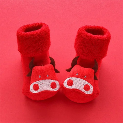 Winter Thick Infant Socks for Girls Boys Kids Christmas New Year's Socks Anti Slip Cotton Short Socks for Newborns