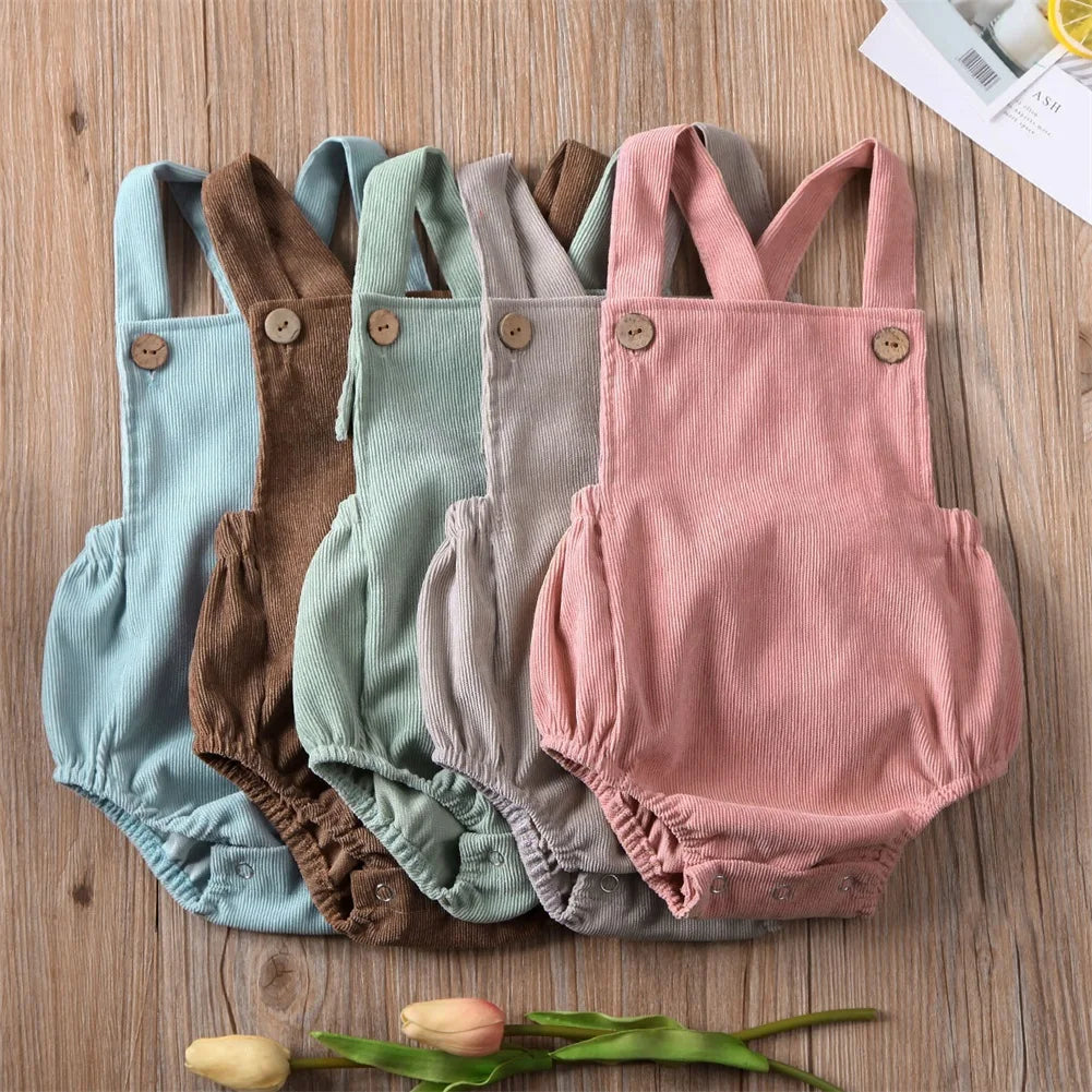 Boys Girls Solid Color Corduroy Sleeveless Jumpsuits