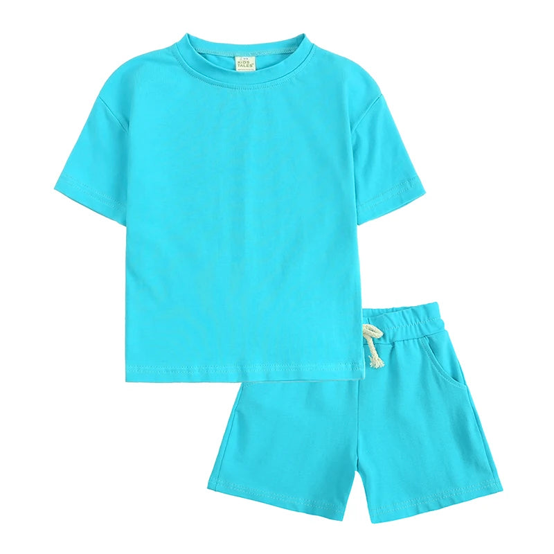 Infant Boys Girls Cotton Casual O-neck Short Sleeve T-Shirt + Shorts Children Outfits