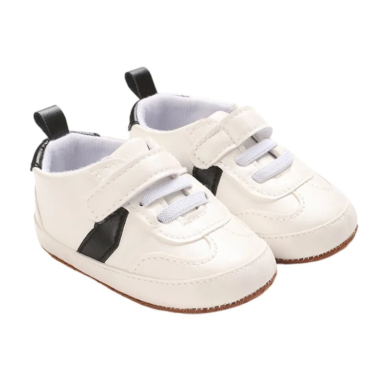 Infant Toddler Soft Sole Leather Sneakers with Contrast Colors Breathable Baby Flats for Newborn Boys and Girls Comfortable