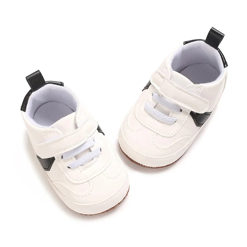 Infant Toddler Soft Sole Leather Sneakers with Contrast Colors Breathable Baby Flats for Newborn Boys and Girls Comfortable