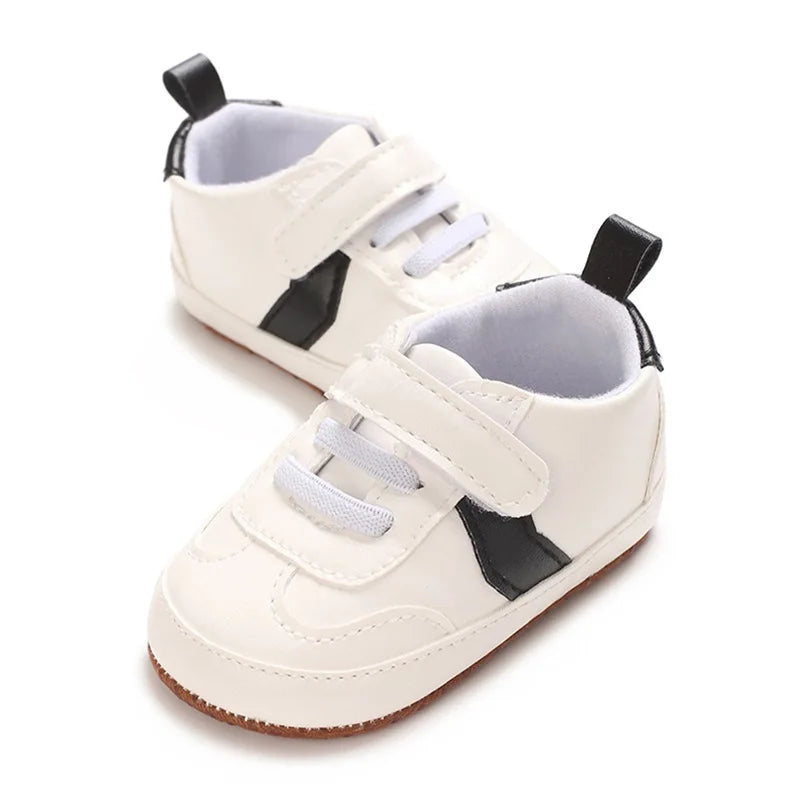 Infant Toddler Soft Sole Leather Sneakers with Contrast Colors Breathable Baby Flats for Newborn Boys and Girls Comfortable