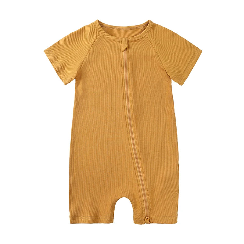 Ribbed Bamboo Baby Romper Infant Clothing 3M-3Y Short Sleeve Rompers Newborn Baby Boys Girl Zipper Clothes