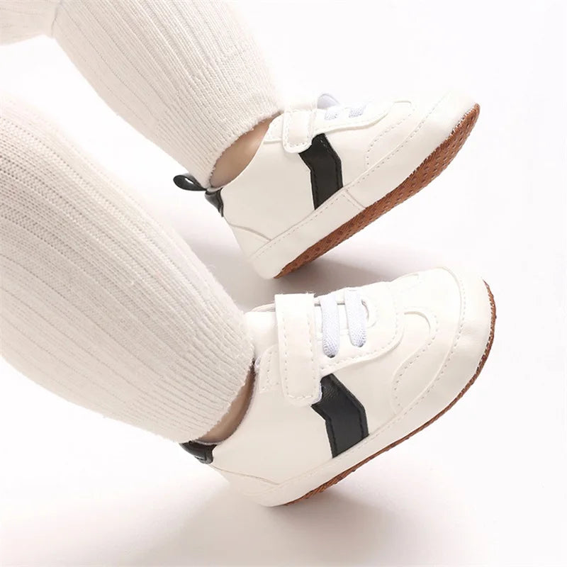 Infant Toddler Soft Sole Leather Sneakers with Contrast Colors Breathable Baby Flats for Newborn Boys and Girls Comfortable