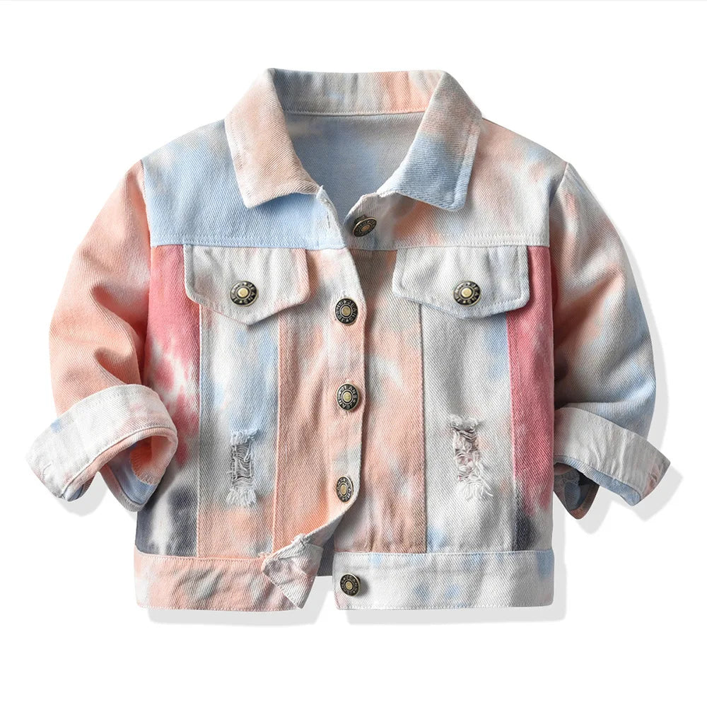 Spring Autumn Toddler Girl Tiedye Denim Jacket Little Kids Boy Casual Coats Children Outerwear Tops