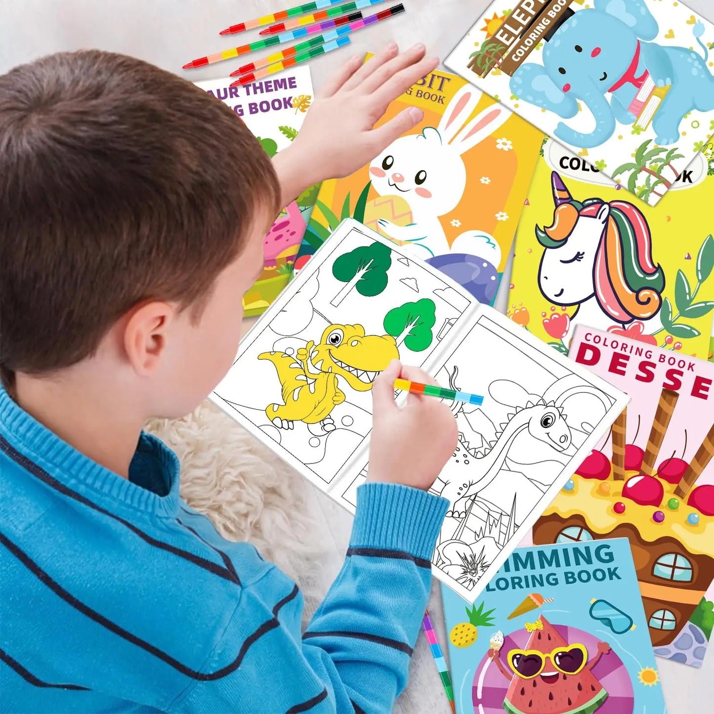 20 Pack Coloring Books for Kids with 20 Stacking Crayons Set Mini Coloring Books Bulk for Kids Ages 2-4-8-12 Small Activity Book