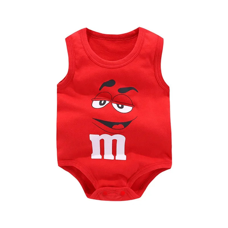 0-24M Newborn Baby Cotton Bodysuit for Boys and Girls Letter Print Funny M Sleeveless Baby Romper Summer Soft Toddler Onesie