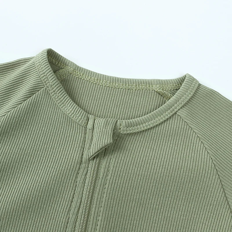 Ribbed Bamboo Baby Romper Infant Clothing 3M-3Y Short Sleeve Rompers Newborn Baby Boys Girl Zipper Clothes