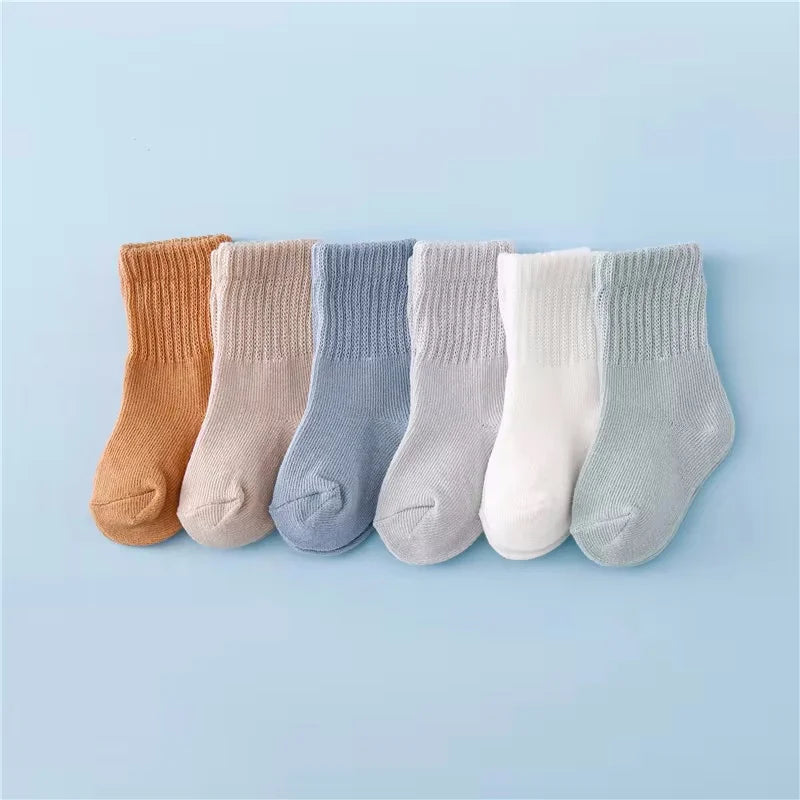 lawadka 6Pairs/lot Newborn Baby Socks For Boys Girls Cotton Solid Soft Infant Girl Boy Toddler Sock Spring Autumn 0 to 12 Month