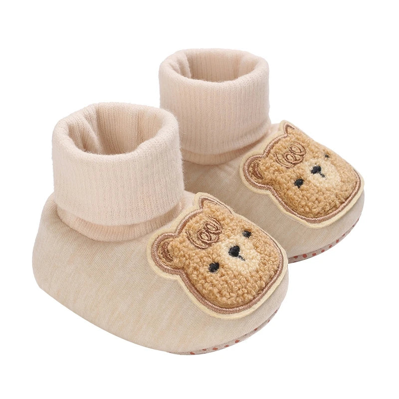 Baby Slippers Soft Anti-Slip Booties Winter Warm Bear Embroidery Infant Sock Shoes