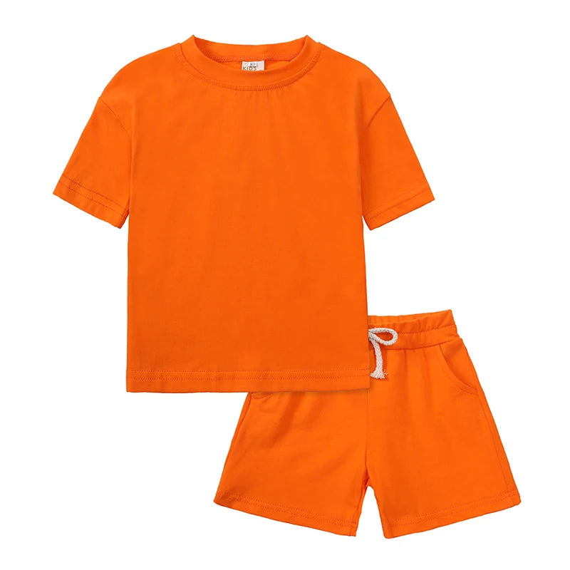 Infant Boys Girls Cotton Casual O-neck Short Sleeve T-Shirt + Shorts Children Outfits