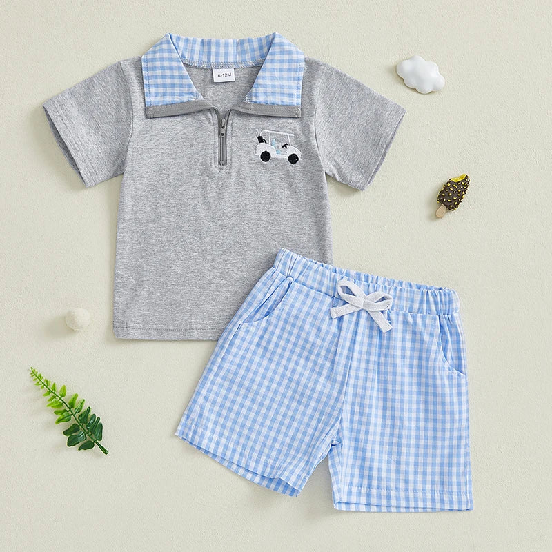 Toddler Boys Summer Outfits Golf Embroidery Short Sleeve T-Shirts Elastic Waist Shorts 2Pcs Clothes Set