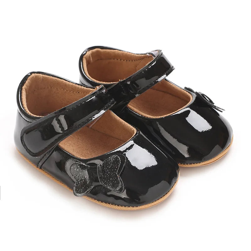 Adorable Baby Girls Sparkly Mary Jane Flats with Bow Detail Non-Slip Sole Perfect for Newborns and Infants