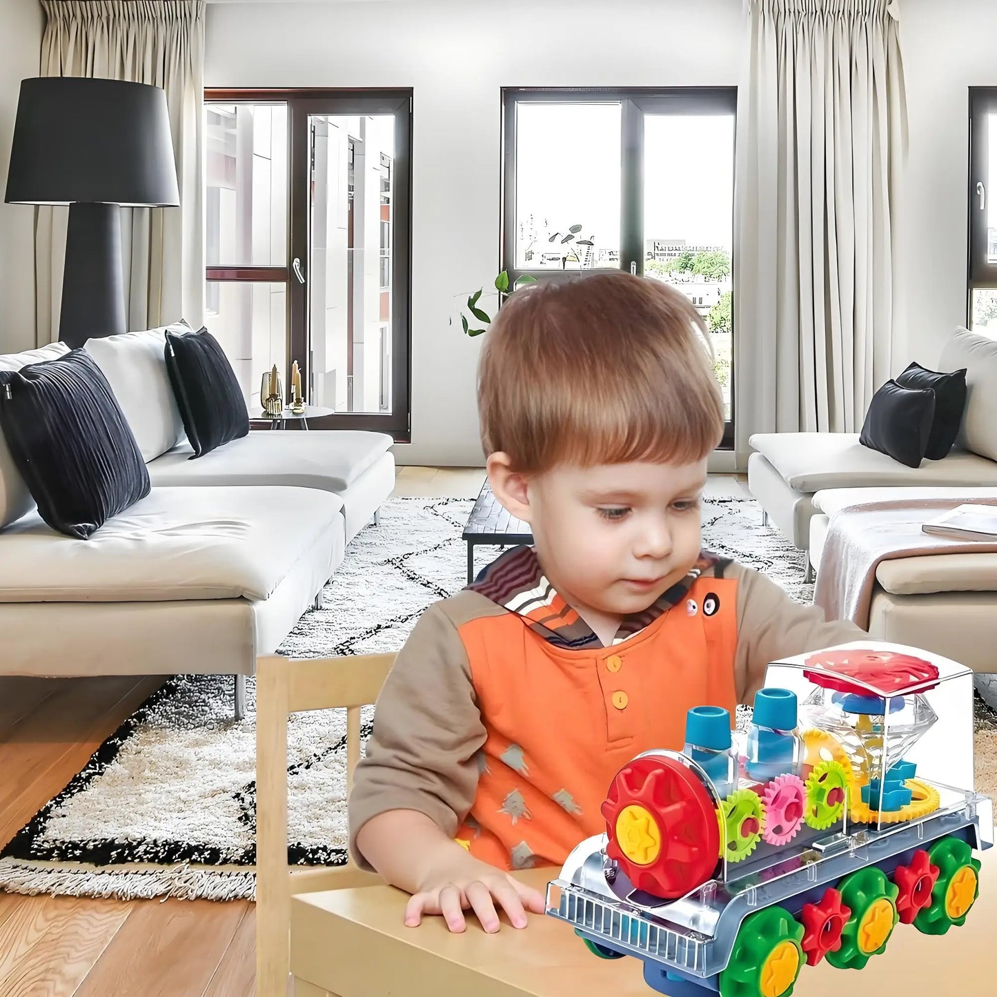 Electric Gear Train Toy with Flashing Lights | Transparent STEM Learning Toy | Musical Educational Gift for Kids Ages 3-8