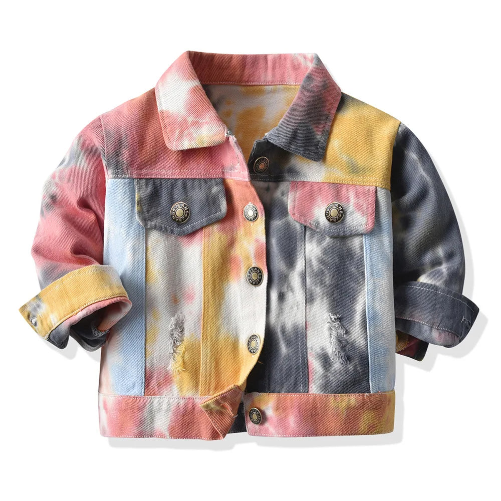 Spring Autumn Toddler Girl Tiedye Denim Jacket Little Kids Boy Casual Coats Children Outerwear Tops