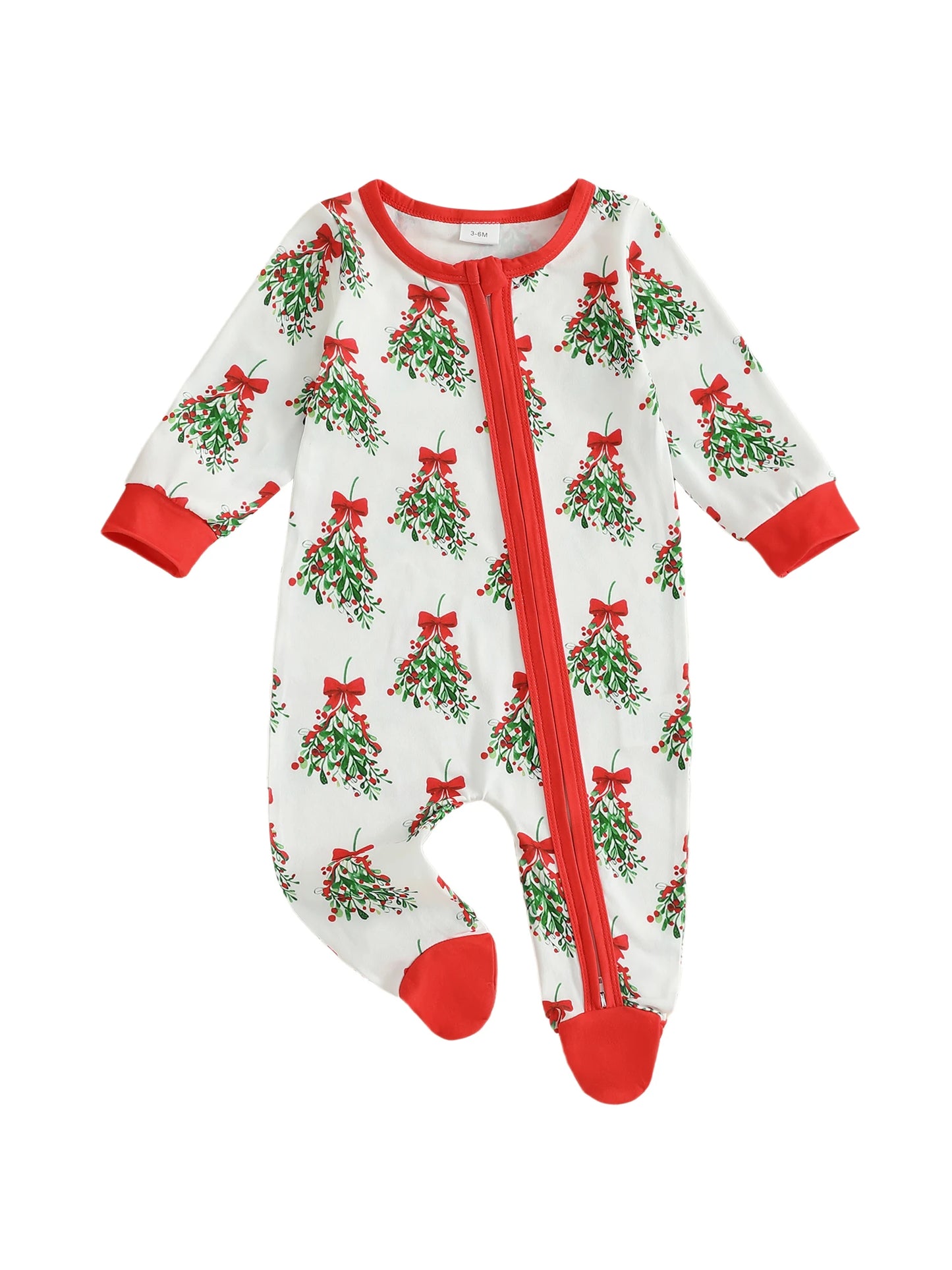 Christmas Baby Romper with Reindeer Print and Hooded Design Long Sleeve Zip Up Round Neck Footed Jumpsuit for Newborns