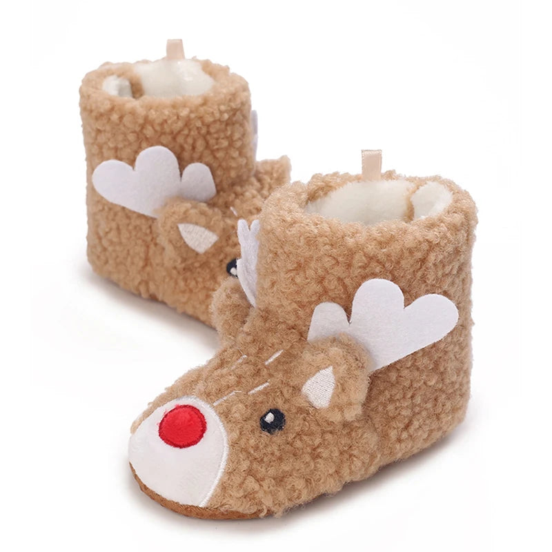 Cute Reindeer Patterned Baby Winter Boots Warm Soft Sole First Walker Shoes for Infants Non-Slip Christmas Footwear