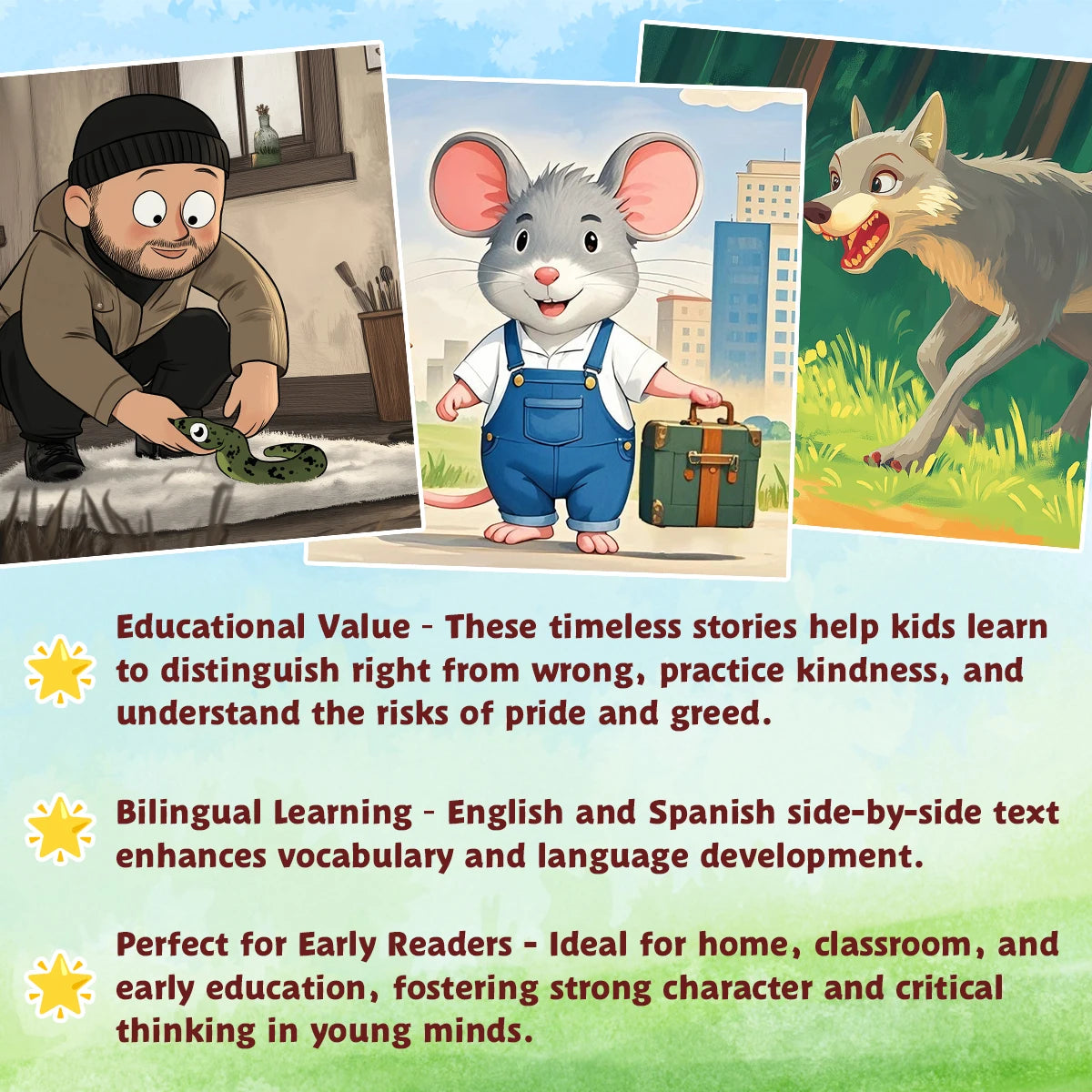 Children's Bilingual Fable Storybook Set - English-Spanish Edition | Complete Set of 5 Classic Fables