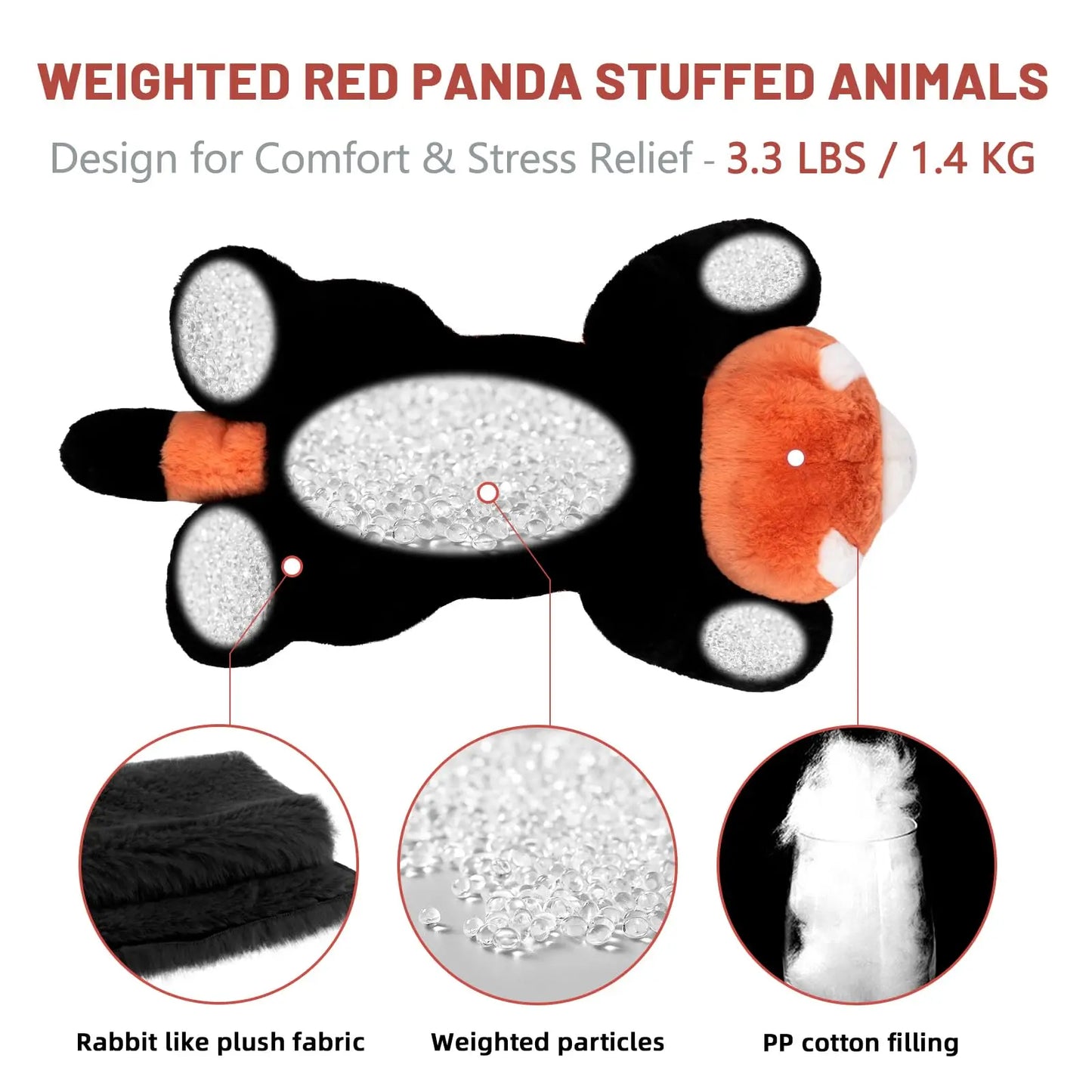 Red Panda Weighted Stuffed Animals for Anxiety 3.3lb Weighted Plush Toys for Adult Kid Girl Include Bag Sticker Card