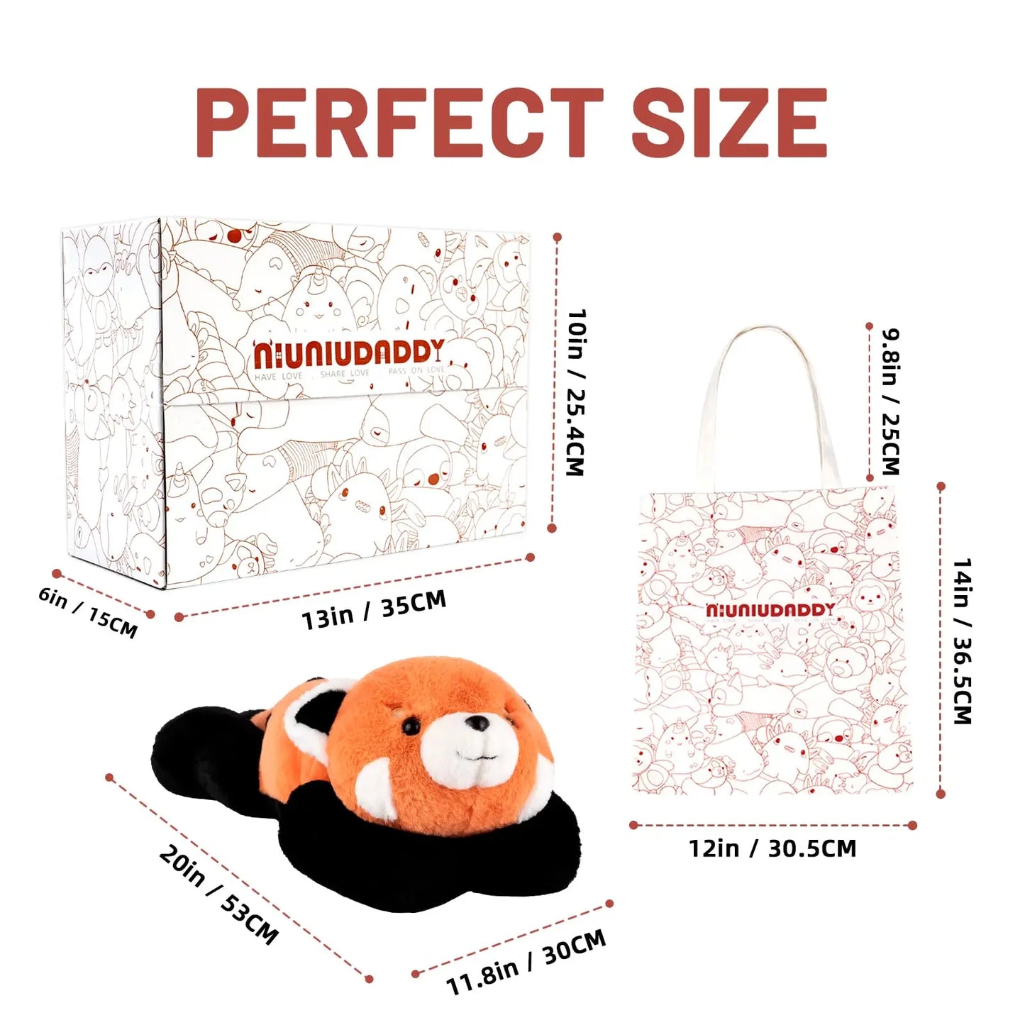 Red Panda Weighted Stuffed Animals for Anxiety 3.3lb Weighted Plush Toys for Adult Kid Girl Include Bag Sticker Card