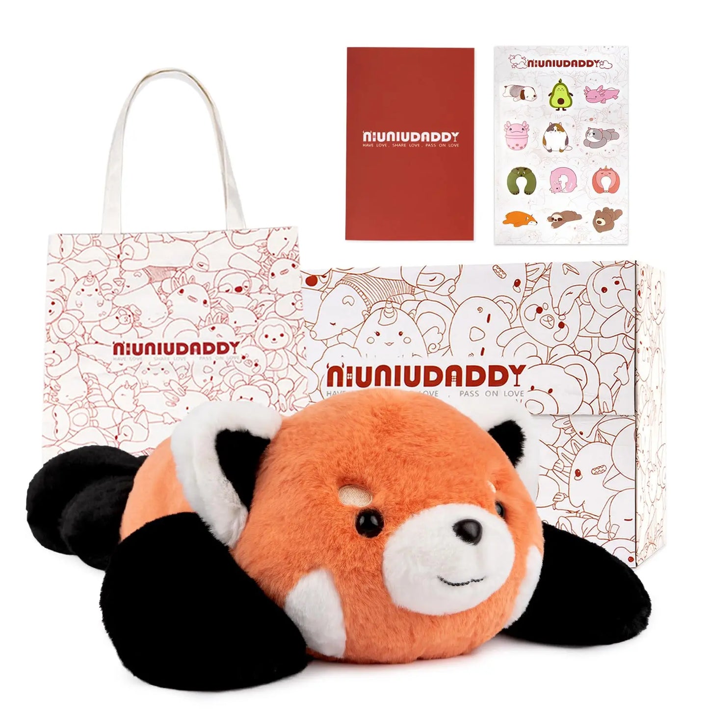 Red Panda Weighted Stuffed Animals for Anxiety 3.3lb Weighted Plush Toys for Adult Kid Girl Include Bag Sticker Card
