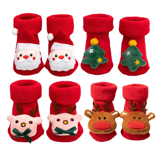 Winter Thick Infant Socks for Girls Boys Kids Christmas New Year's Socks Anti Slip Cotton Short Socks for Newborns