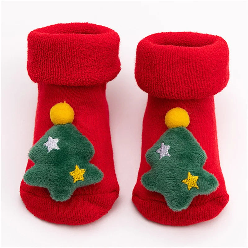 Winter Thick Infant Socks for Girls Boys Kids Christmas New Year's Socks Anti Slip Cotton Short Socks for Newborns