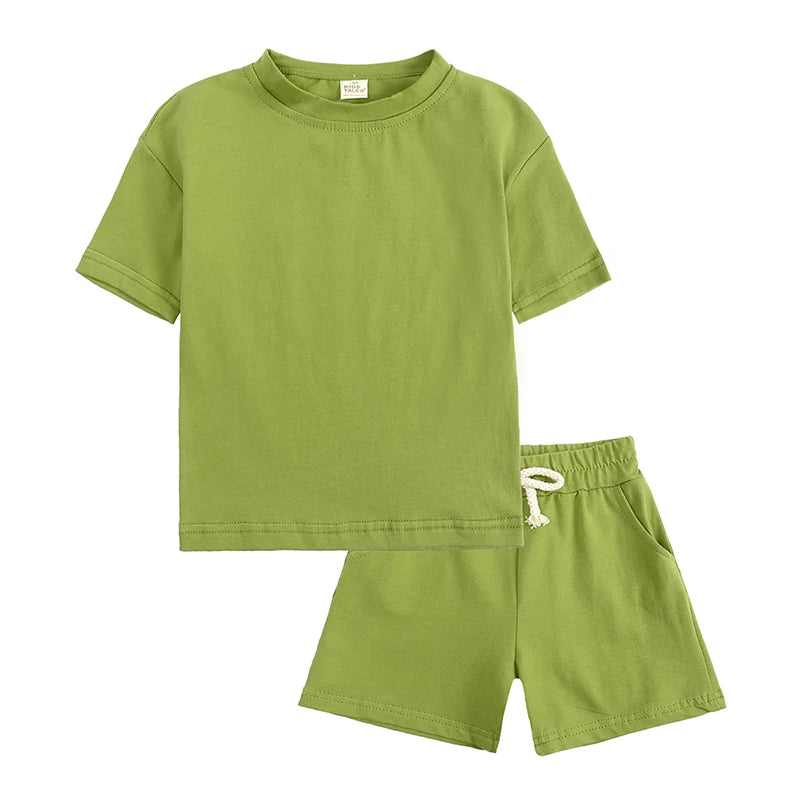 Infant Boys Girls Cotton Casual O-neck Short Sleeve T-Shirt + Shorts Children Outfits