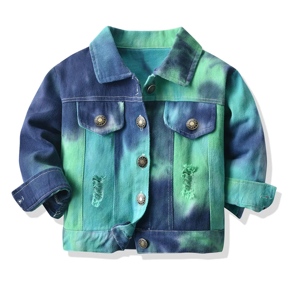 Spring Autumn Toddler Girl Tiedye Denim Jacket Little Kids Boy Casual Coats Children Outerwear Tops