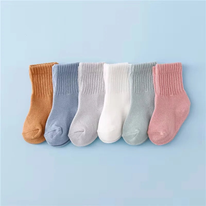 lawadka 6Pairs/lot Newborn Baby Socks For Boys Girls Cotton Solid Soft Infant Girl Boy Toddler Sock Spring Autumn 0 to 12 Month