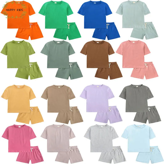 Infant Boys Girls Cotton Casual O-neck Short Sleeve T-Shirt + Shorts Children Outfits