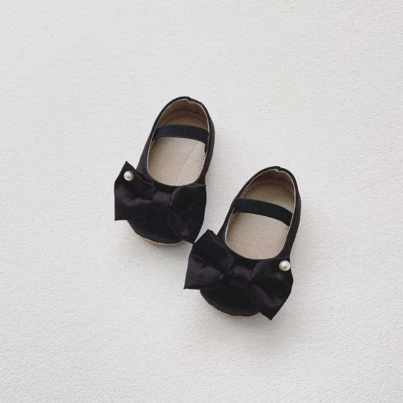Baby Shoes Spring Autumn Girl's Bow Ballet Style Satin Soft Sole Shoe Baby Anti-slip and Anti Drop Heel Princess Toddler Shoes