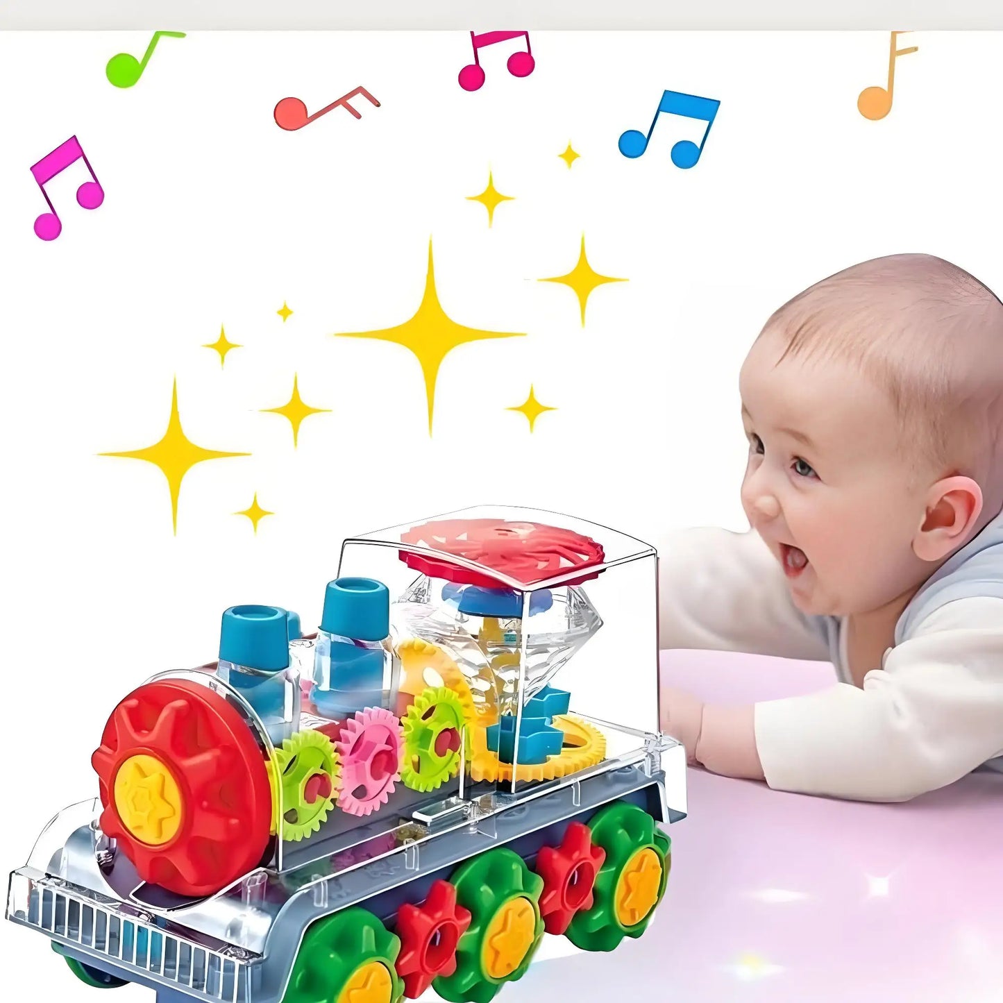 Electric Gear Train Toy with Flashing Lights | Transparent STEM Learning Toy | Musical Educational Gift for Kids Ages 3-8