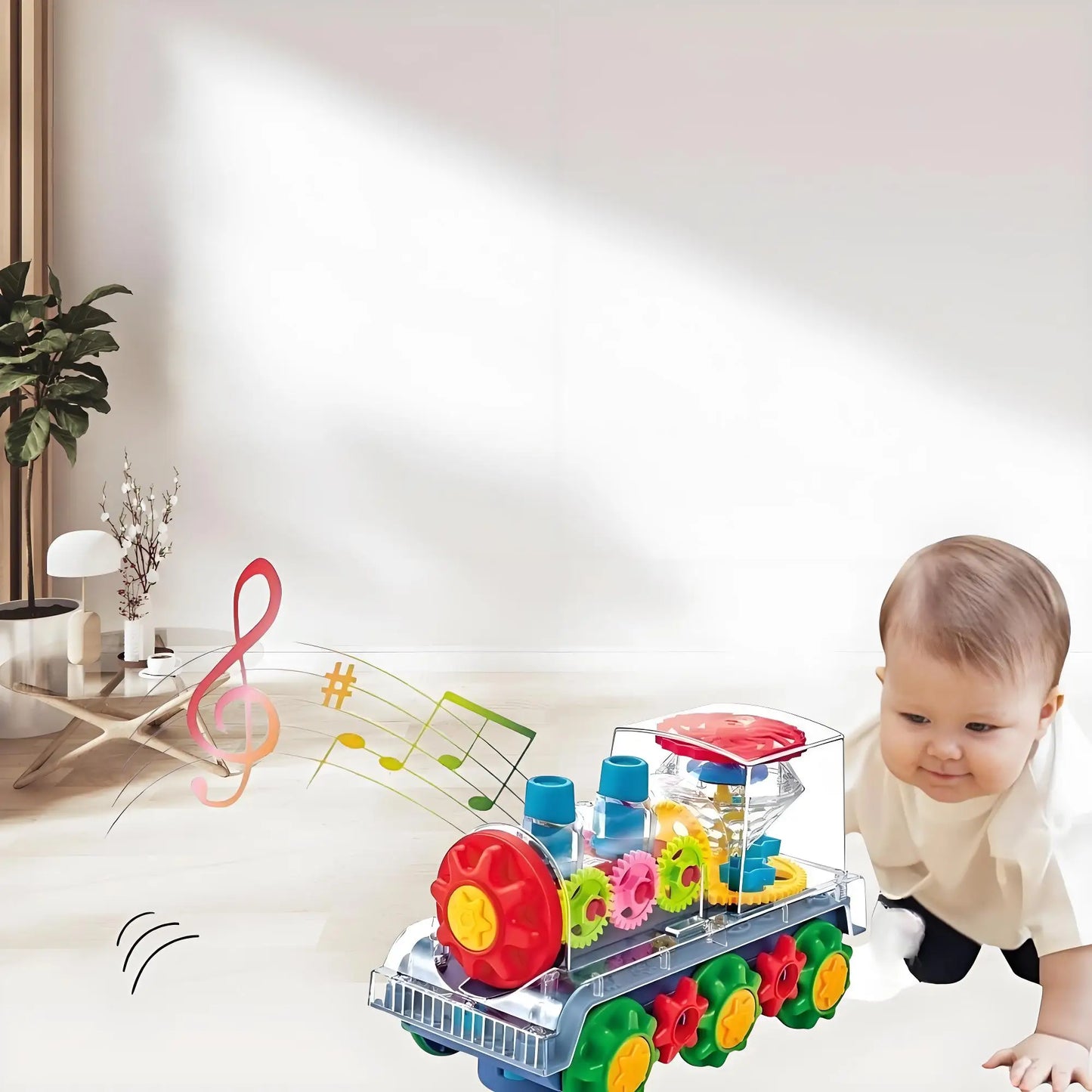 Electric Gear Train Toy with Flashing Lights | Transparent STEM Learning Toy | Musical Educational Gift for Kids Ages 3-8