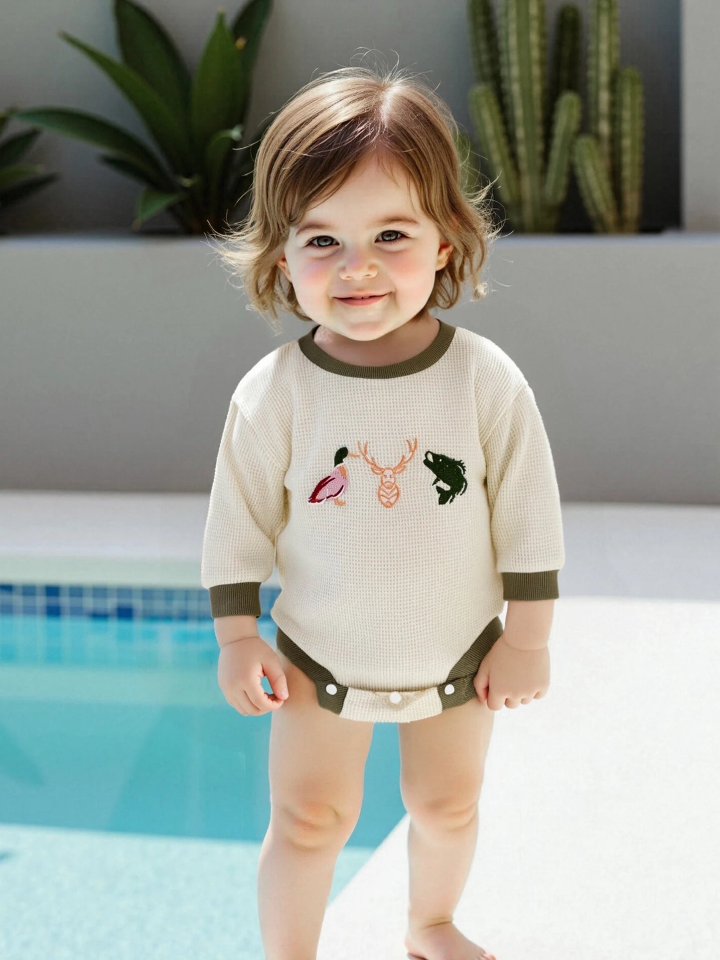 Infant Unisex Hooded Romper with Bear Print and Zipper Closure Cozy Winter Outfit for Baby Boy Girl Warm Clothes