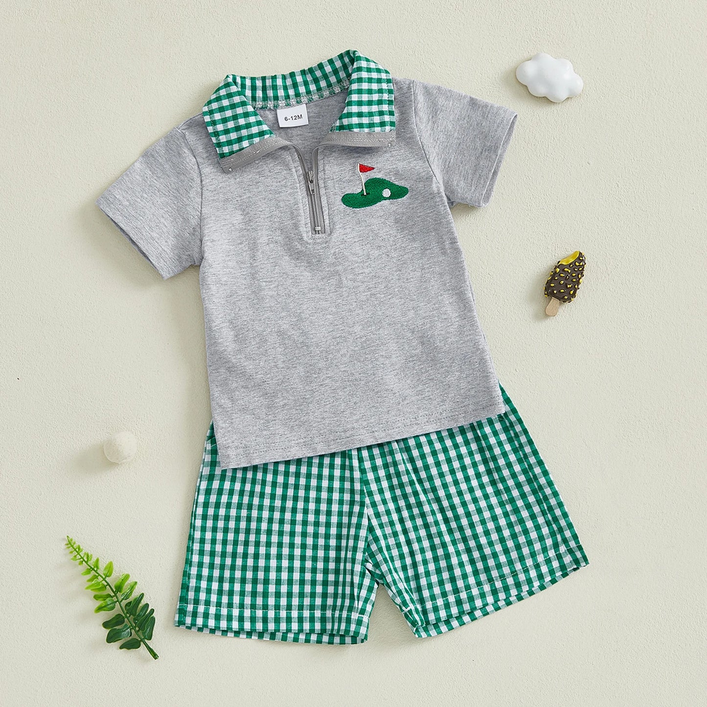 Toddler Boys Summer Outfits Golf Embroidery Short Sleeve T-Shirts Elastic Waist Shorts 2Pcs Clothes Set