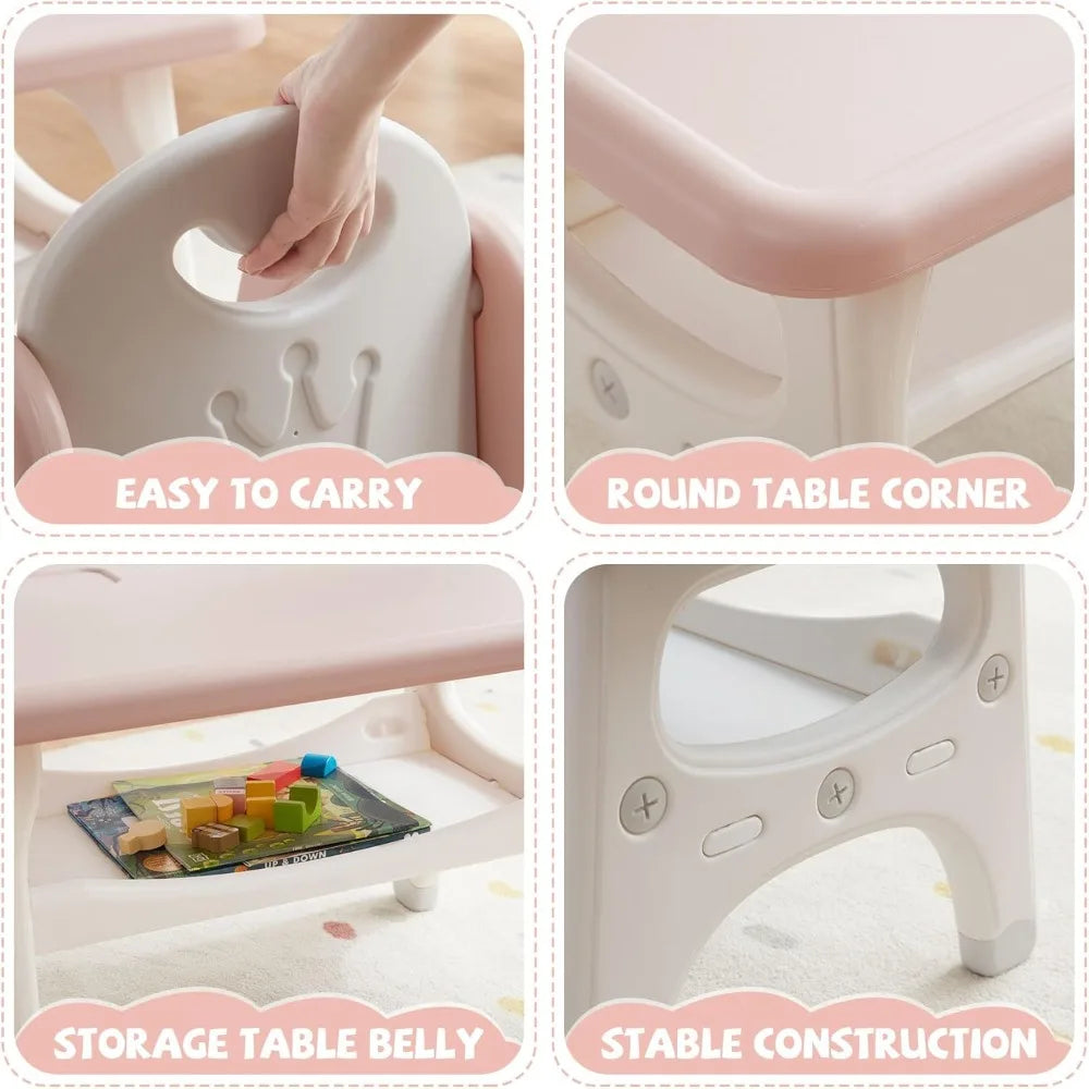 Kids Table and Chair Set, Plastic Children Activity Table with 2 Chairs, Toddler Table and Chair Set for Reading, Drawing