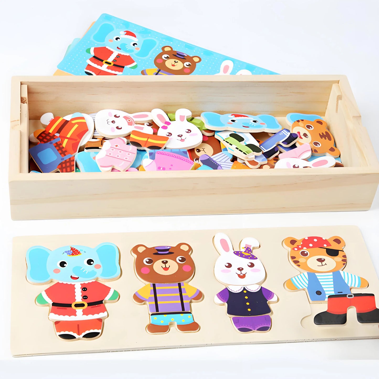 Elephant Bear Change Clothes Children's Early Education Wooden Jigsaw Puzzle Dressing Game Baby Puzzle Toys For Children Gift