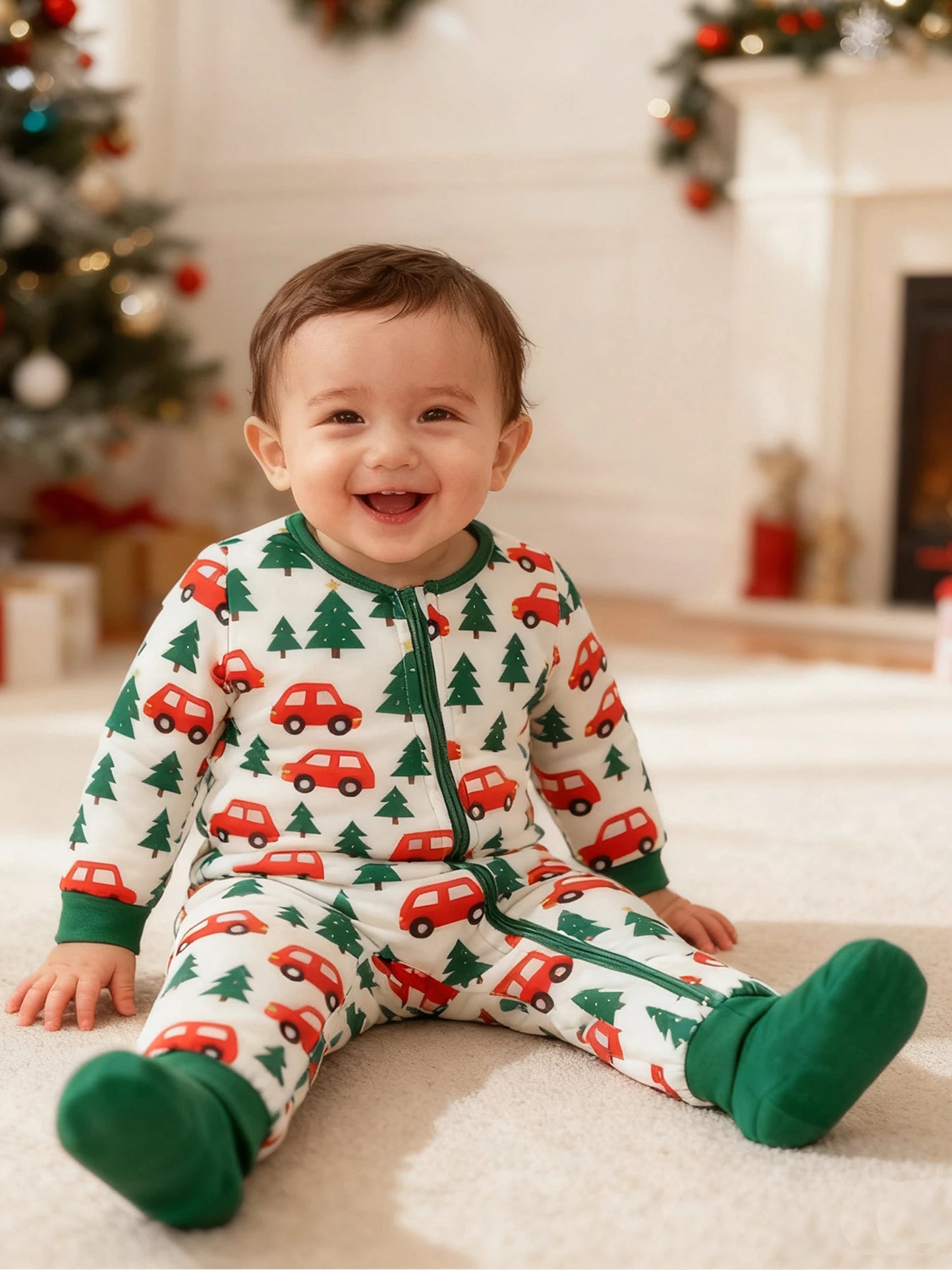 Toddler Boys Winter Romper Long Sleeve Crewneck Reindeer Snowflake Print Hooded Jumpsuit with Front Zipper