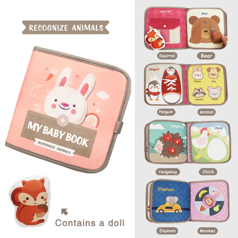 Montessori Busy Book Baby Early Education Book Puzzle Toy Animal Cognitive Fabric Book Repeated Paste Book & Sensory toys