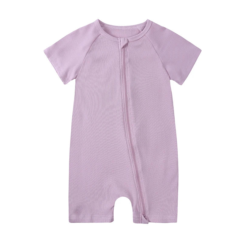 Ribbed Bamboo Baby Romper Infant Clothing 3M-3Y Short Sleeve Rompers Newborn Baby Boys Girl Zipper Clothes