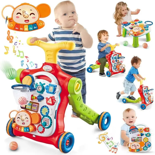 Baby Walker 5 in 1 Sit-to-Stand Learning Scooter Balance Bike Push Walker Table Toys with Music for Toddlers Infant Kids