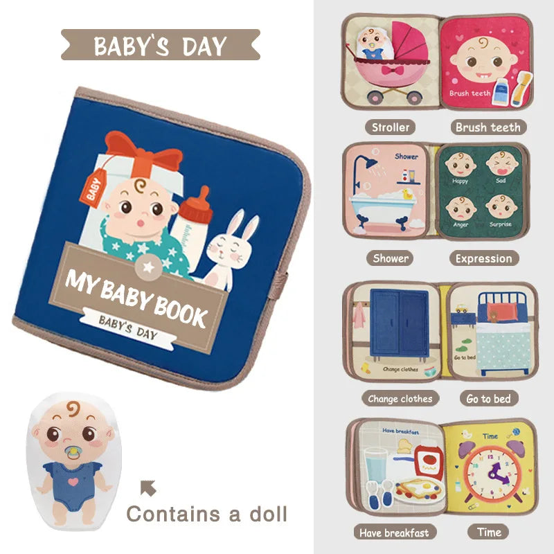 Montessori Busy Book Baby Early Education Book Puzzle Toy Animal Cognitive Fabric Book Repeated Paste Book & Sensory toys