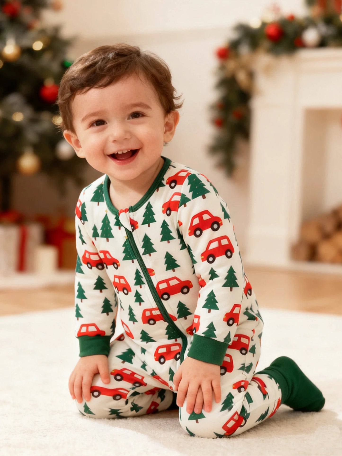 Toddler Boys Winter Romper Long Sleeve Crewneck Reindeer Snowflake Print Hooded Jumpsuit with Front Zipper