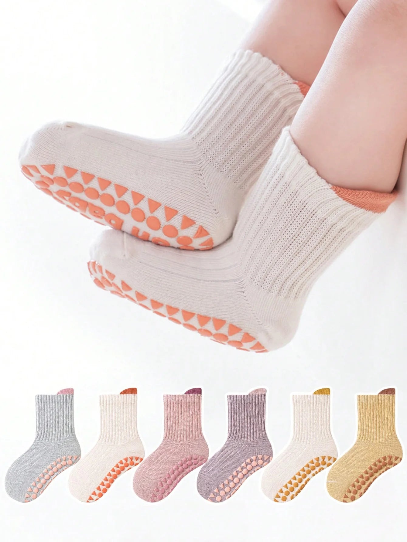 6 Pairs of Baby Floor Socks Newborn Anti-Slip Glue All Year Round Baby Loose Mouth Cartoon Soft Bottom Indoor Girls and Kidsren's Socks