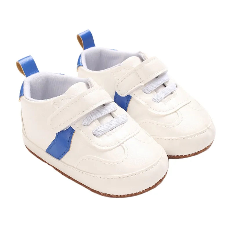 Infant Toddler Soft Sole Leather Sneakers with Contrast Colors Breathable Baby Flats for Newborn Boys and Girls Comfortable