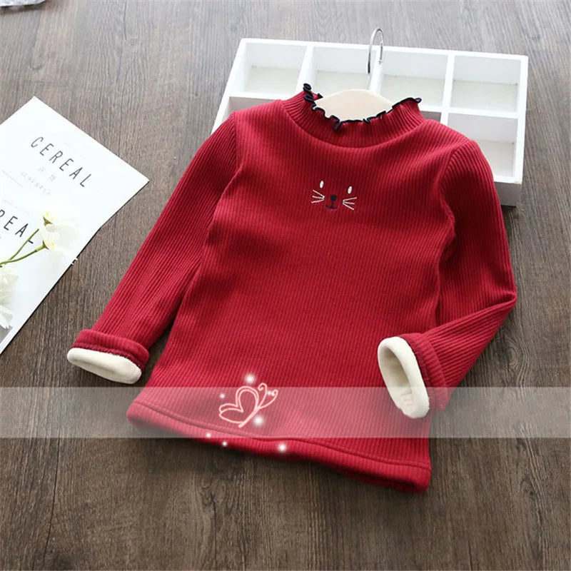 Fashion Girls Sweaters New Winter Children Clothes Cartoon Kids Tops Warm Velvet Thick Kids Sweater Girls Outwear Sweater