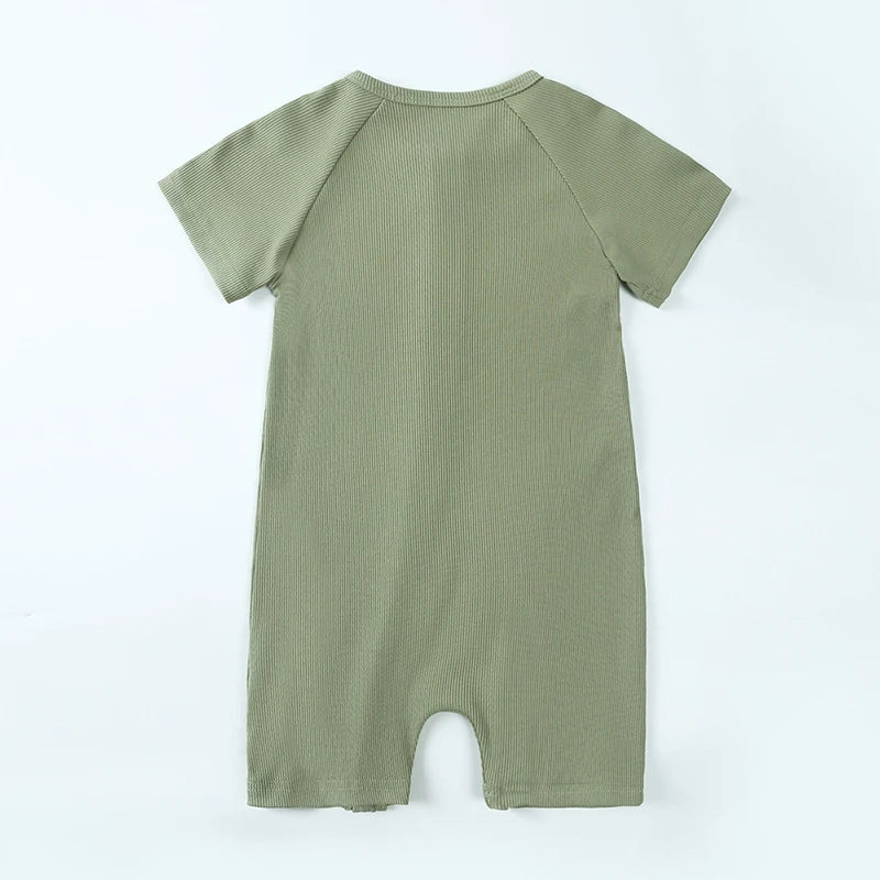 Ribbed Bamboo Baby Romper Infant Clothing 3M-3Y Short Sleeve Rompers Newborn Baby Boys Girl Zipper Clothes